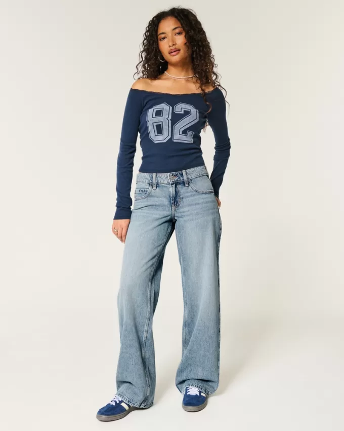 Low-Rise Medium Wash Baggy Jeans,Low-Rise Medium Wash Baggy Jeans