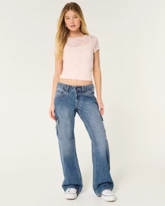 Low-Rise Medium Wash Cargo Baggy Jeans,Low-Rise Medium Wash Cargo Baggy Jeans