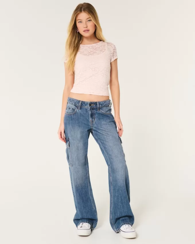 Low-Rise Medium Wash Cargo Baggy Jeans,Low-Rise Medium Wash Cargo Baggy Jeans