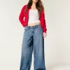 Low-Rise Medium Wash Cherry Embroidered Super Baggy Jeans,Low-Rise Medium Wash Cherry Embroidered Super Baggy Jeans