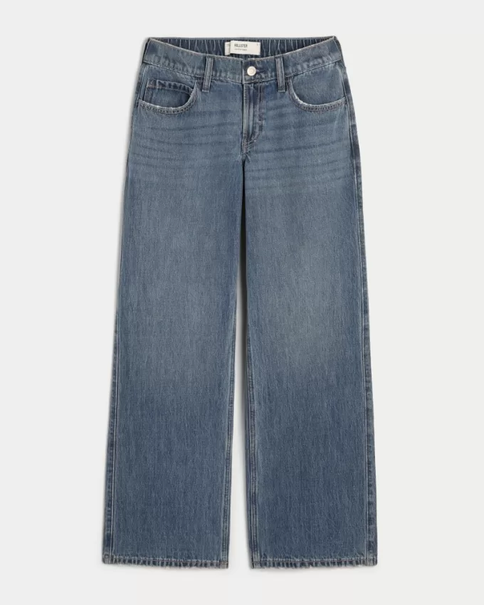 Low-Rise Medium Wash Comfort Waistband Baggy Jeans,Low-Rise Medium Wash Comfort Waistband Baggy Jeans