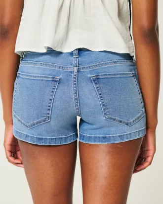 Low-Rise Medium Wash Denim Shortie Shorts,Low-Rise Medium Wash Denim Shortie Shorts
