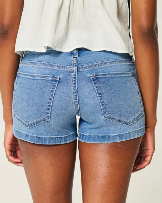 Low-Rise Medium Wash Denim Shortie Shorts,Low-Rise Medium Wash Denim Shortie Shorts