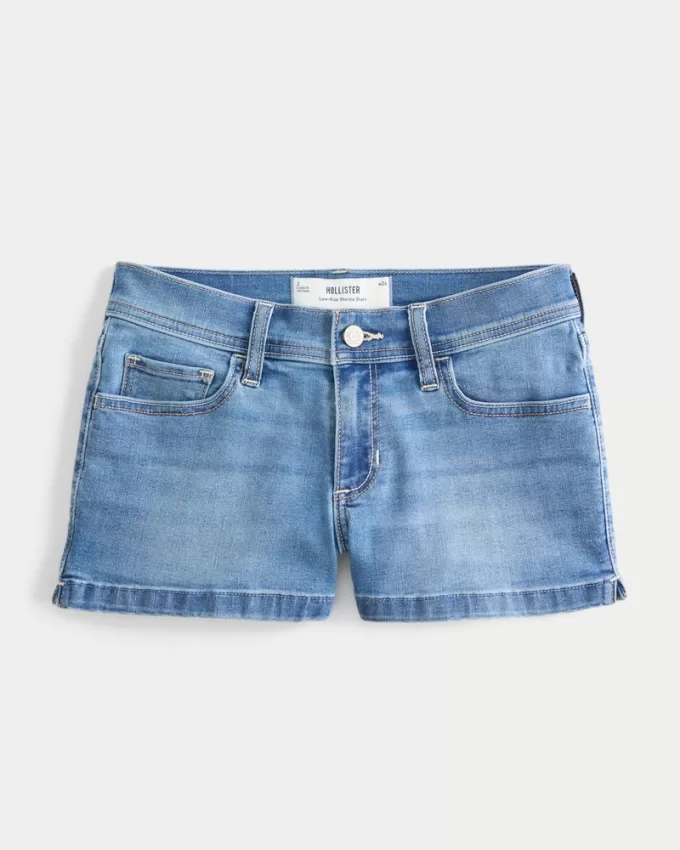 Low-Rise Medium Wash Denim Shortie Shorts,Low-Rise Medium Wash Denim Shortie Shorts