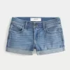 Low-Rise Medium Wash Denim Shortie Shorts,Low-Rise Medium Wash Denim Shortie Shorts