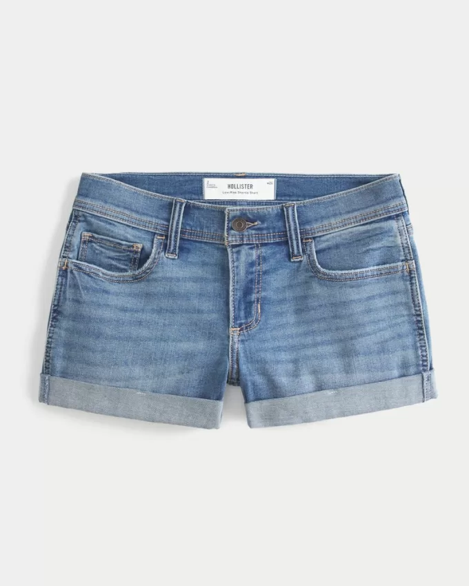 Low-Rise Medium Wash Denim Shortie Shorts,Low-Rise Medium Wash Denim Shortie Shorts