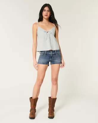Low-Rise Medium Wash Denim Shortie Shorts,Low-Rise Medium Wash Denim Shortie Shorts