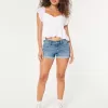 Low-Rise Medium Wash Denim Shorts,Low-Rise Medium Wash Denim Shorts