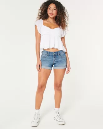 Low-Rise Medium Wash Denim Shorts,Low-Rise Medium Wash Denim Shorts