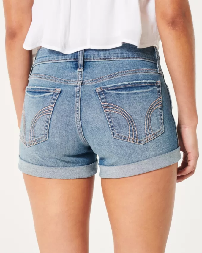 Low-Rise Medium Wash Denim Shorts,Low-Rise Medium Wash Denim Shorts