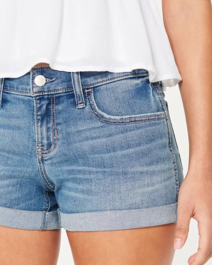 Low-Rise Medium Wash Denim Shorts,Low-Rise Medium Wash Denim Shorts