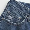 Low-Rise Medium Wash Embroidered Bow Straight Jeans,Low-Rise Medium Wash Embroidered Bow Straight Jeans