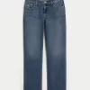 Low-Rise Medium Wash Embroidered Bow Straight Jeans,Low-Rise Medium Wash Embroidered Bow Straight Jeans