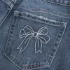 Low-Rise Medium Wash Embroidered Bow Straight Jeans,Low-Rise Medium Wash Embroidered Bow Straight Jeans
