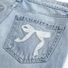 Low-Rise Medium Wash Eyelet Bow Loose Jeans,Low-Rise Medium Wash Eyelet Bow Loose Jeans
