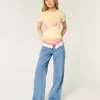 Low-Rise Medium Wash Foldover Waist Baggy Jean,Low-Rise Medium Wash Foldover Waist Baggy Jean