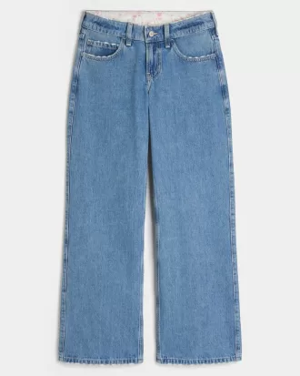 Low-Rise Medium Wash Foldover Waist Baggy Jean,Low-Rise Medium Wash Foldover Waist Baggy Jean