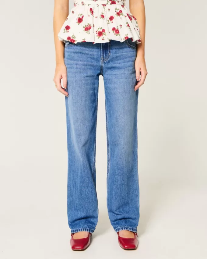 Low-Rise Medium Wash Loose Jeans,Low-Rise Medium Wash Loose Jeans