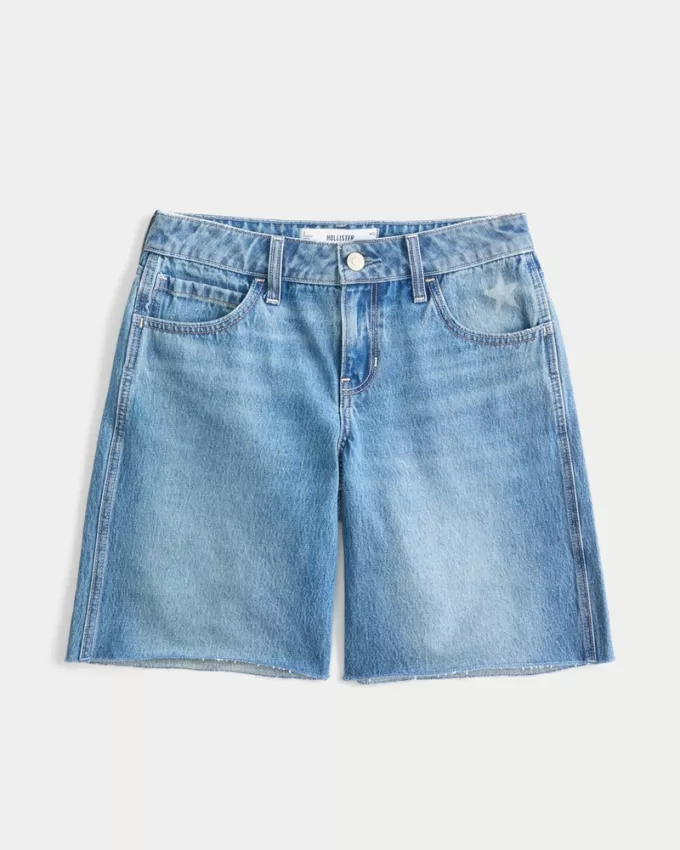 Low-Rise Medium Wash Number Graphic Baggy Jort,Low-Rise Medium Wash Number Graphic Baggy Jort