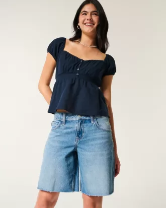 Low-Rise Medium Wash Number Graphic Baggy Jort,Low-Rise Medium Wash Number Graphic Baggy Jort