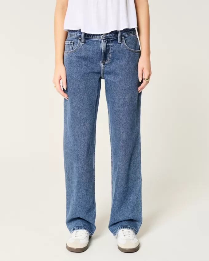 Low-Rise Medium Wash Relaxed Straight Jeans,Low-Rise Medium Wash Relaxed Straight Jeans