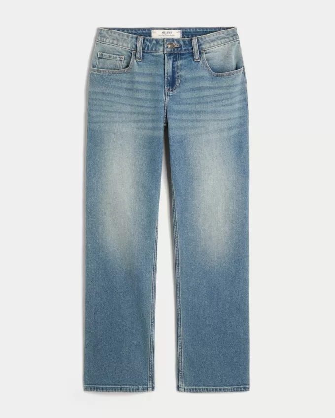 Low-Rise Medium Wash Relaxed Straight Jeans,Low-Rise Medium Wash Relaxed Straight Jeans