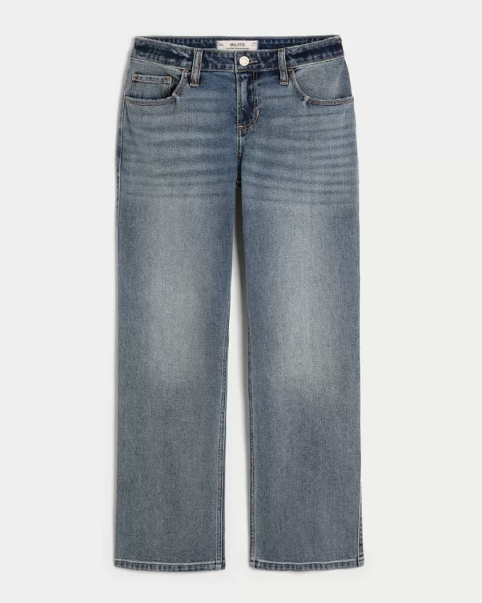 Low-Rise Medium Wash Relaxed Straight Jeans,Low-Rise Medium Wash Relaxed Straight Jeans