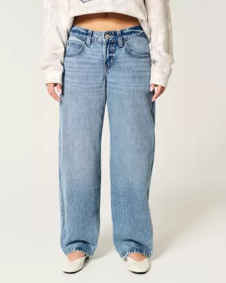 Low-Rise Medium Wash Tapered Baggy Jeans,Low-Rise Medium Wash Tapered Baggy Jeans