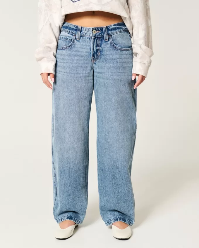 Low-Rise Medium Wash Tapered Baggy Jeans,Low-Rise Medium Wash Tapered Baggy Jeans