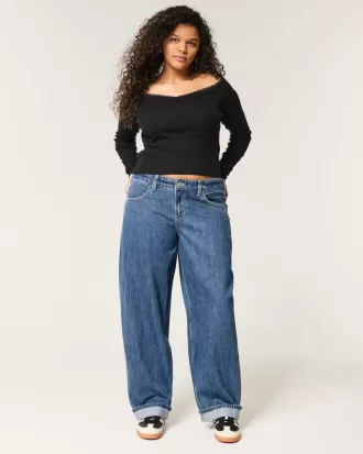 Low-Rise Medium Wash Tapered Baggy Jeans,Low-Rise Medium Wash Tapered Baggy Jeans