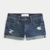 Low-Rise Ripped Dark Wash Denim Shortie Shorts,Low-Rise Ripped Dark Wash Denim Shortie Shorts