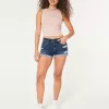 Low-Rise Ripped Dark Wash Denim Shorts,Low-Rise Ripped Dark Wash Denim Shorts