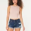 Low-Rise Ripped Dark Wash Denim Shorts,Low-Rise Ripped Dark Wash Denim Shorts