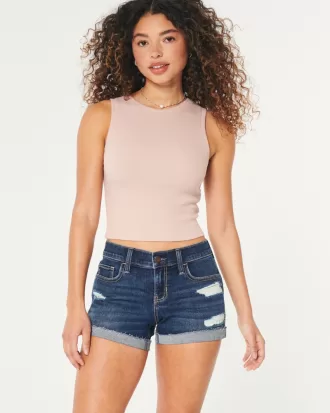 Low-Rise Ripped Dark Wash Denim Shorts,Low-Rise Ripped Dark Wash Denim Shorts