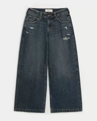 Low-Rise Ripped Dark Wash Extreme Baggy Jeans,Low-Rise Ripped Dark Wash Extreme Baggy Jeans