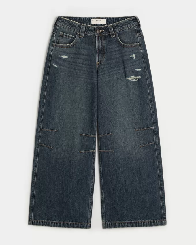 Low-Rise Ripped Dark Wash Extreme Baggy Jeans,Low-Rise Ripped Dark Wash Extreme Baggy Jeans