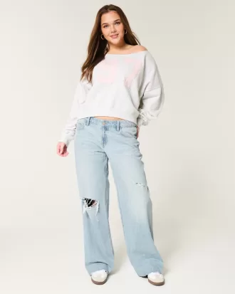 Low-Rise Ripped Light Wash Baggy Jeans,Low-Rise Ripped Light Wash Baggy Jeans
