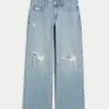 Low-Rise Ripped Light Wash Baggy Jeans,Low-Rise Ripped Light Wash Baggy Jeans