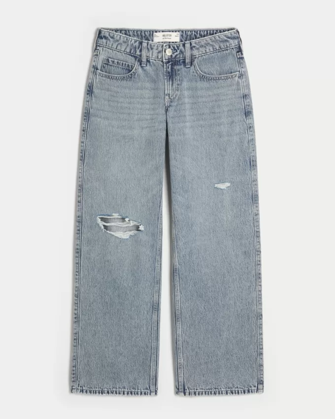 Low-Rise Ripped Light Wash Baggy Jeans,Low-Rise Ripped Light Wash Baggy Jeans
