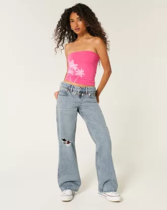 Low-Rise Ripped Light Wash Baggy Jeans,Low-Rise Ripped Light Wash Baggy Jeans