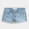 Low-Rise Ripped Light Wash Denim Shortie Shorts,Low-Rise Ripped Light Wash Denim Shortie Shorts