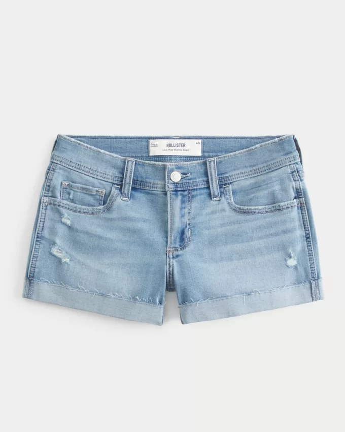 Low-Rise Ripped Light Wash Denim Shortie Shorts,Low-Rise Ripped Light Wash Denim Shortie Shorts