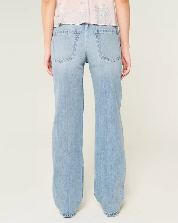 Low-Rise Ripped Light Wash Loose Jeans,Low-Rise Ripped Light Wash Loose Jeans