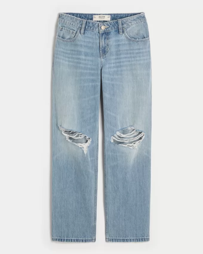 Low-Rise Ripped Light Wash Loose Jeans,Low-Rise Ripped Light Wash Loose Jeans