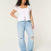 Low-Rise Ripped Light Wash Relaxed Straight Jeans,Low-Rise Ripped Light Wash Relaxed Straight Jeans