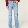 Low-Rise Ripped Medium Wash Relaxed Straight Jeans,Low-Rise Ripped Medium Wash Relaxed Straight Jeans