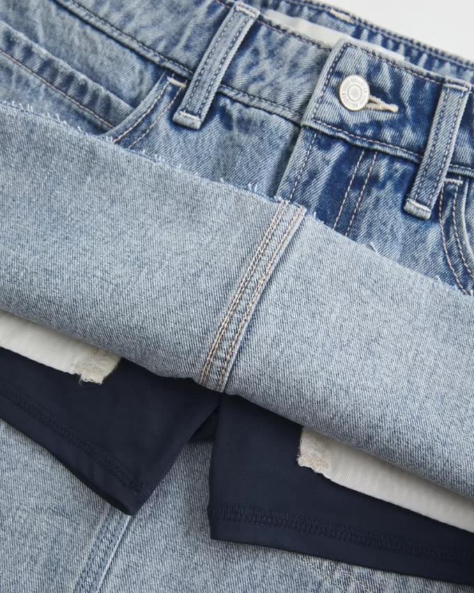 Low-Rise Star Embroidered Denim Mini Skort,Low-Rise Star Embroidered Denim Mini Skort