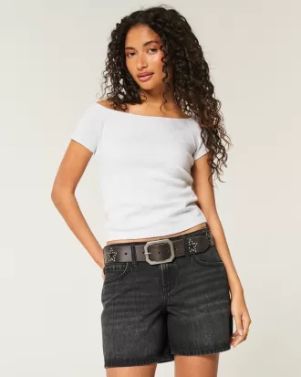 Low-Rise Washed Black Baggy Denim Shorts 5″,Low-Rise Washed Black Baggy Denim Shorts 5″