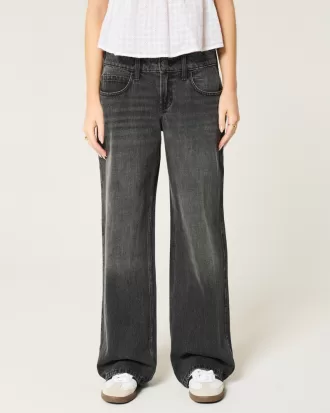 Low-Rise Washed Black Baggy Jeans,Low-Rise Washed Black Baggy Jeans