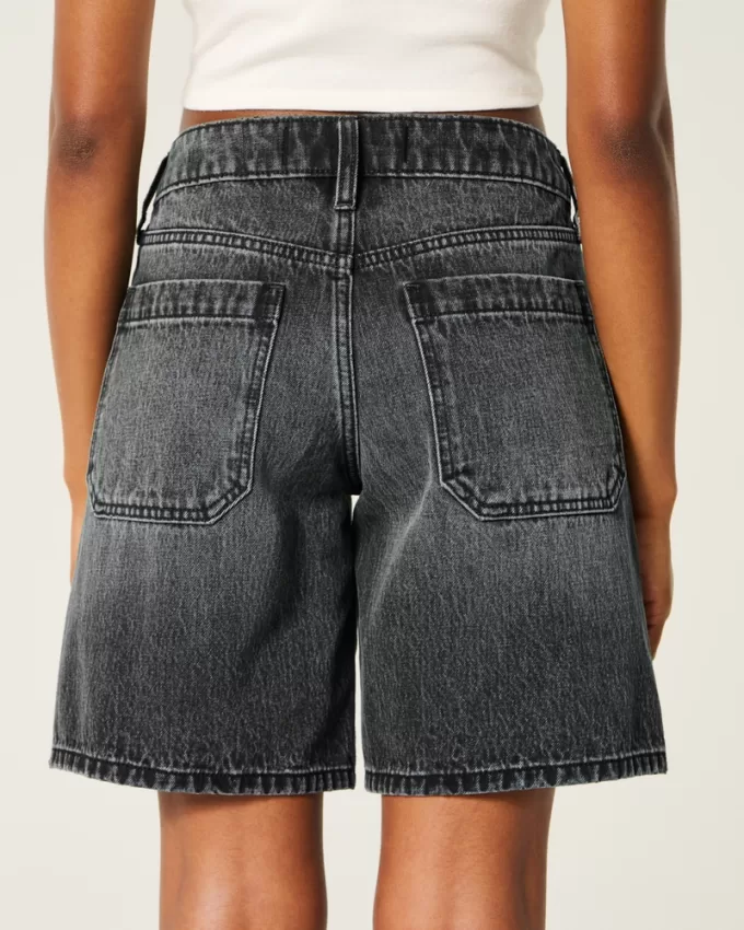 Low-Rise Washed Black Baggy Jort,Low-Rise Washed Black Baggy Jort